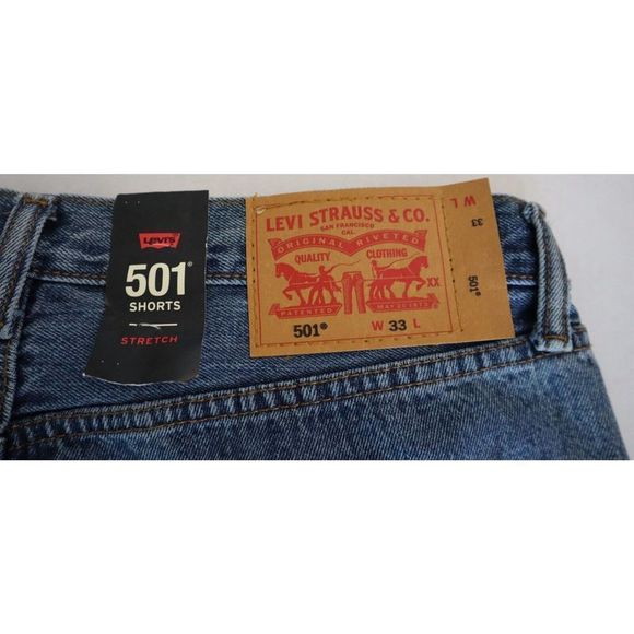 Levi's 501 Men's Sz 33 Blue Denim Signature Button Fly Stretch Shorts - Picture 4 of 6